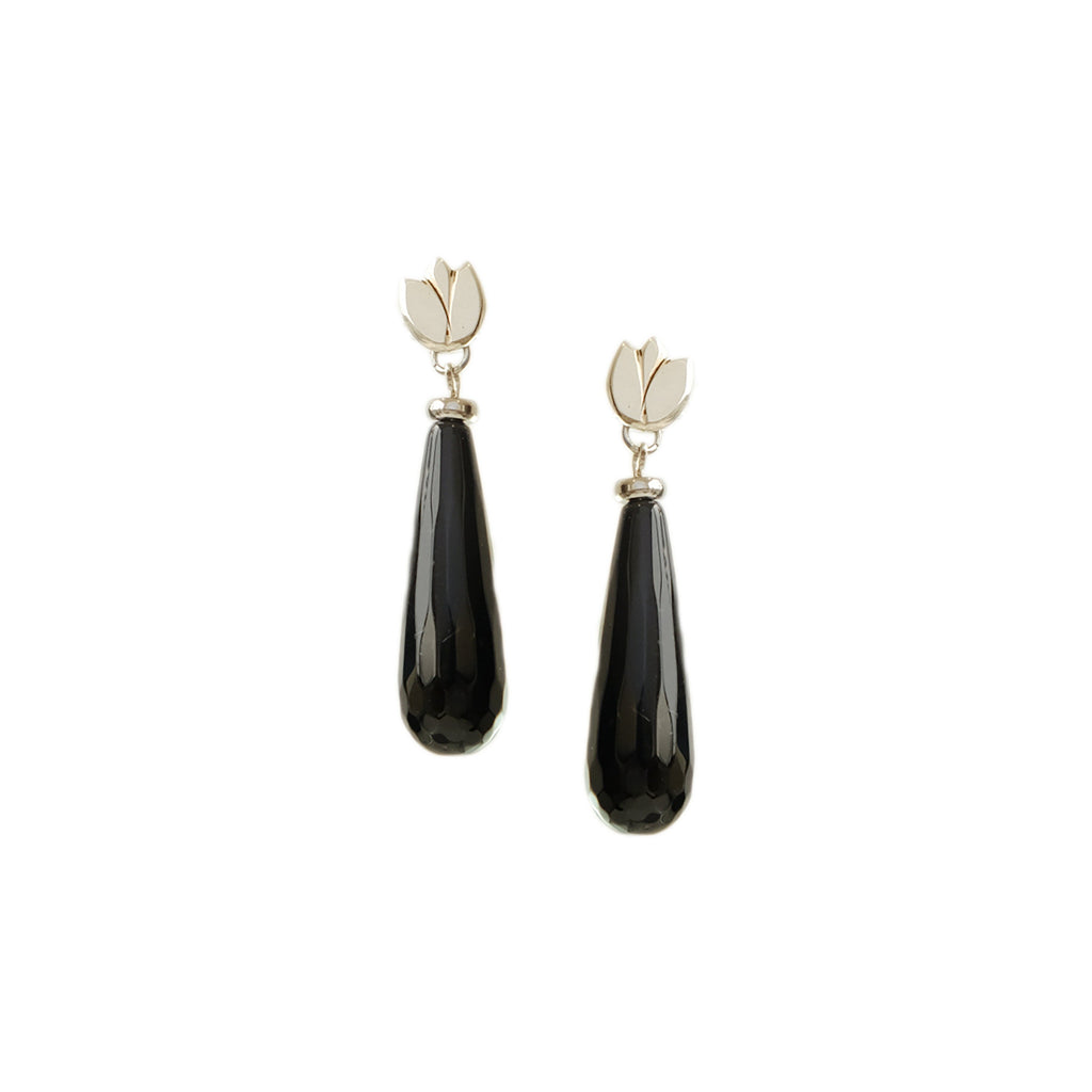 Teardrop Danglers in Black Agate