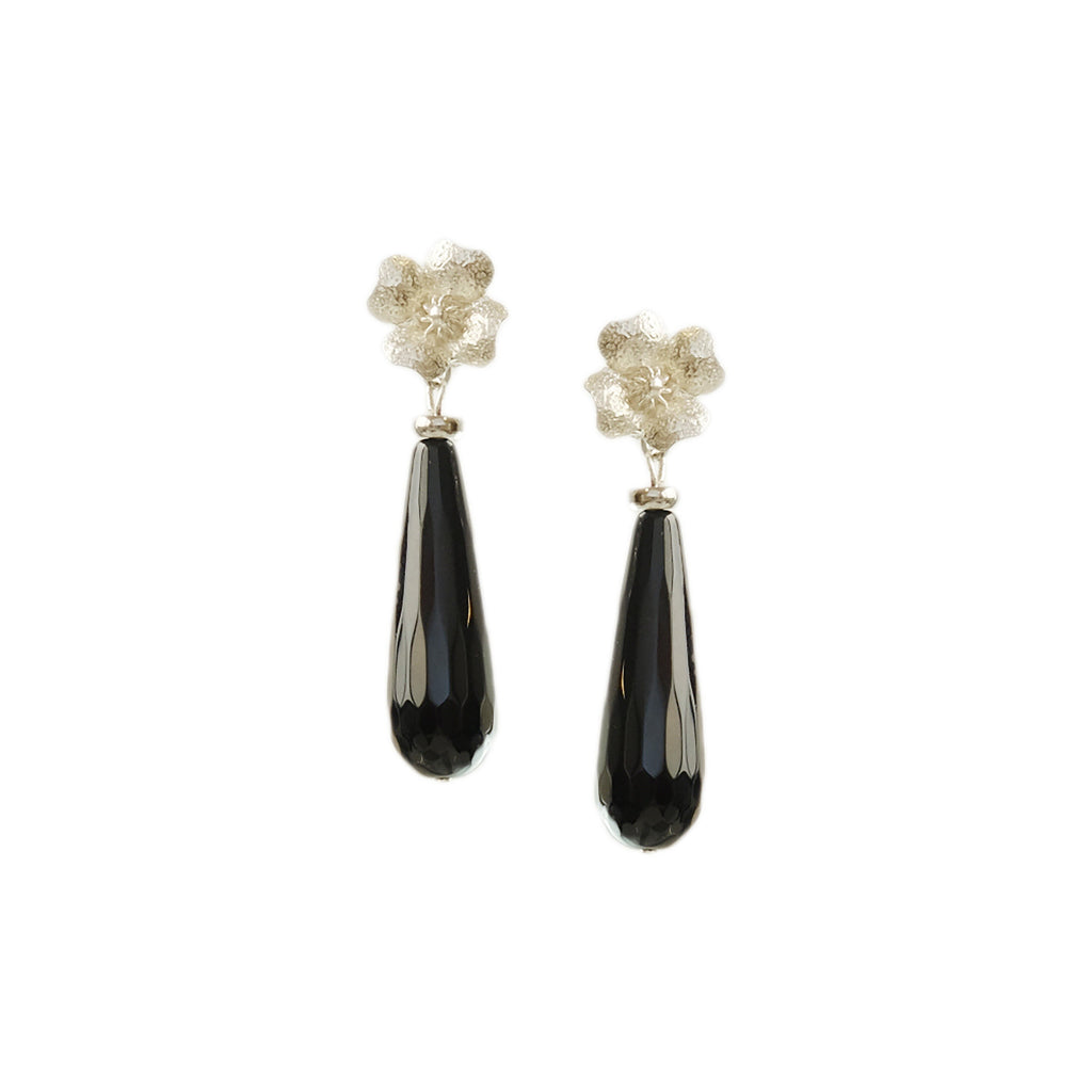 Teardrop Danglers in Black Agate