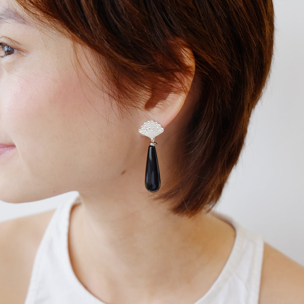 Teardrop Danglers in Black Agate