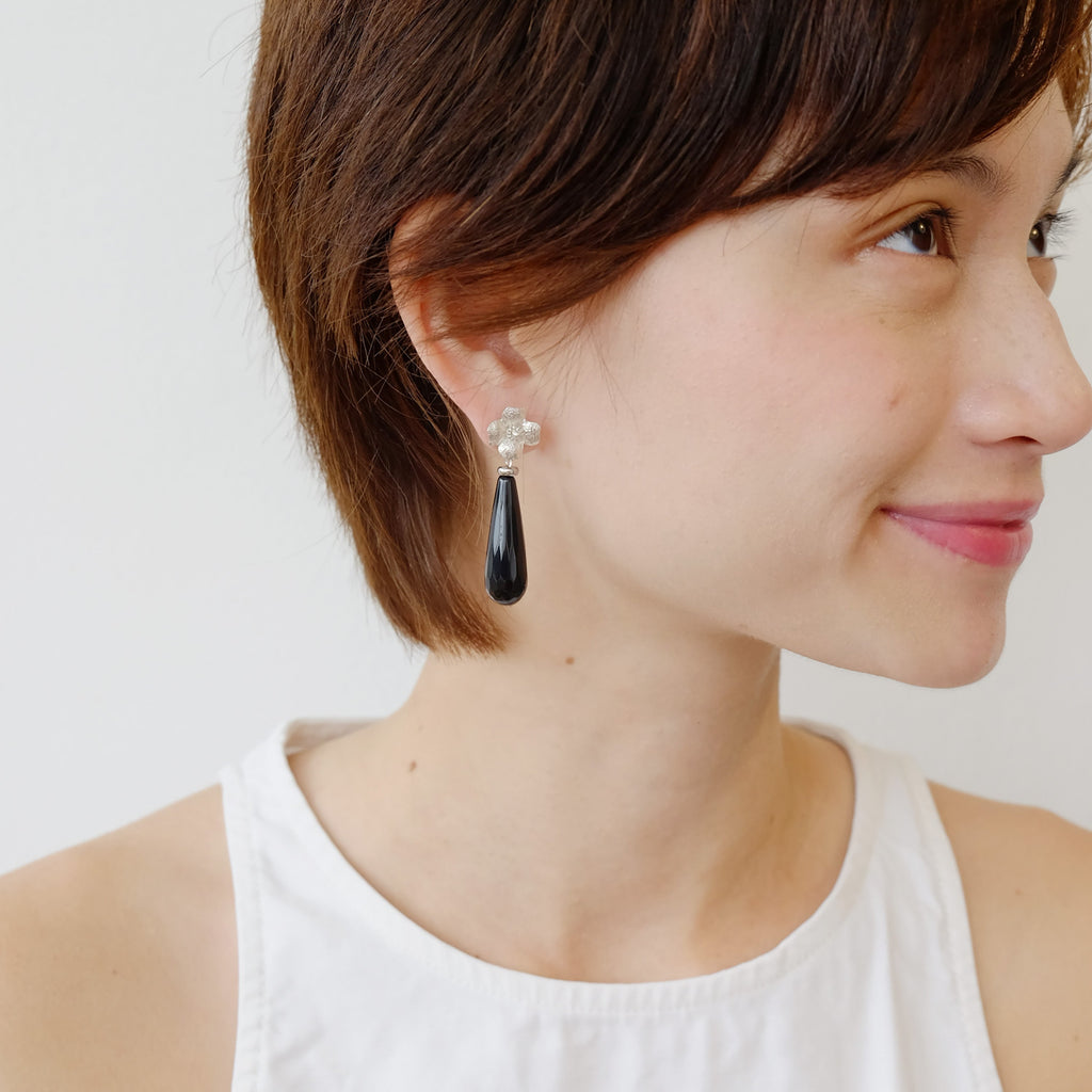 Teardrop Danglers in Black Agate