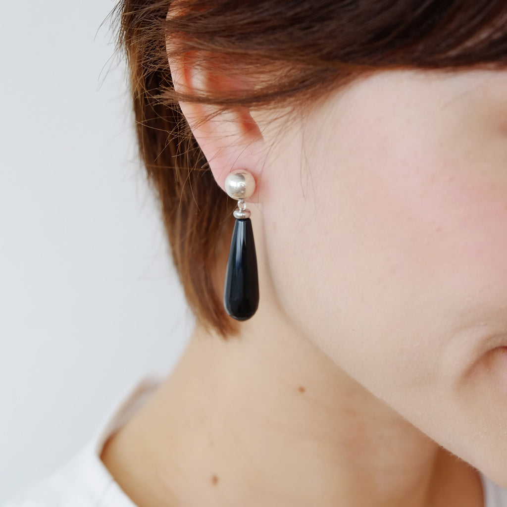 Teardrop Danglers in Black Agate