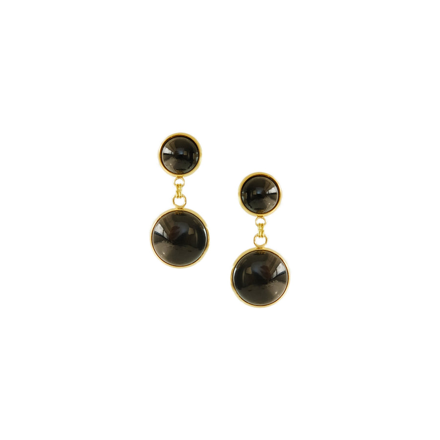 Button Earrings in Black Agate
